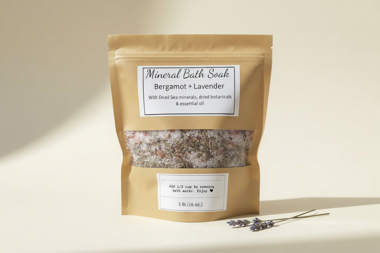 Bergamot + Lavender Mineral Bath Soak (1.5 lb. bag)