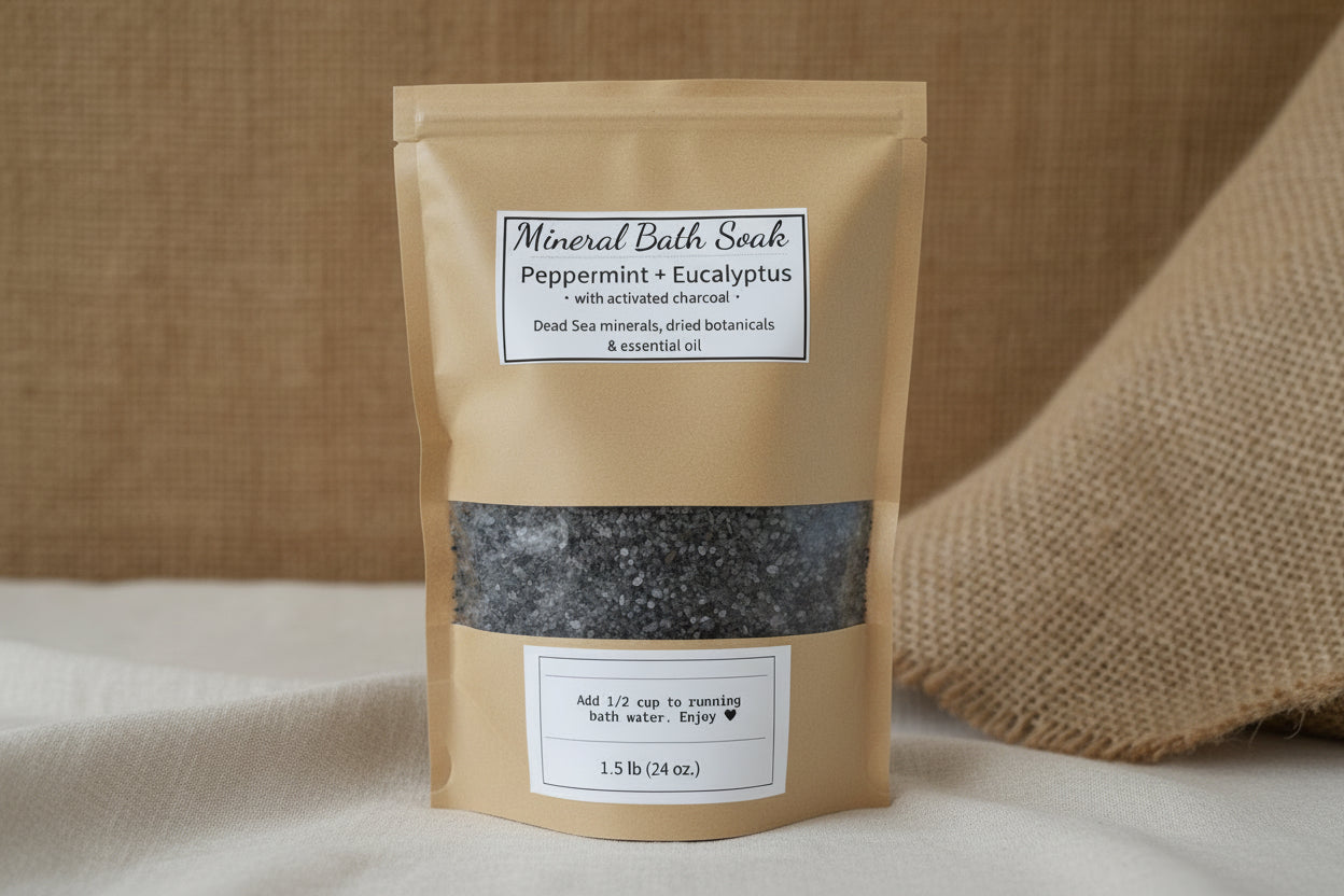 Peppermint Eucalyptus + Activated Charcoal Mineral Bath Soak (1.5 lb. bag)
